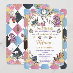 Chic Alice i Wonderland 1:a födelsedagen Tea Party Inbjudningar