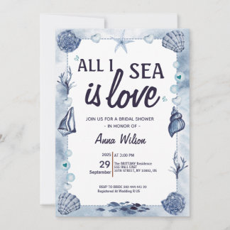 Chic All I Sea Is Love Bridal Shower Watercolor Inbjudningar