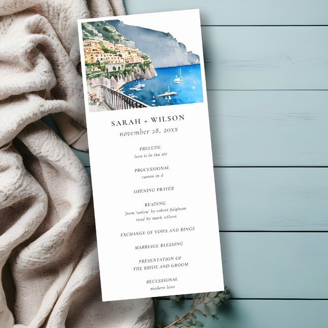 Chic Amalfi Kusten Italien liggande Bröllopsprogra Inbjudningar (Skapare uppladdad)