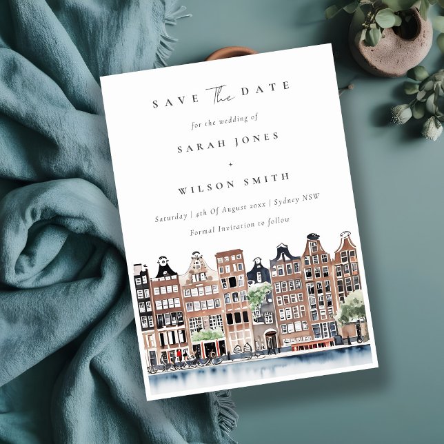 Chic Amsterdam Nederländska kanalen Watercolor Lig Spara Datumet (Skapare uppladdad)