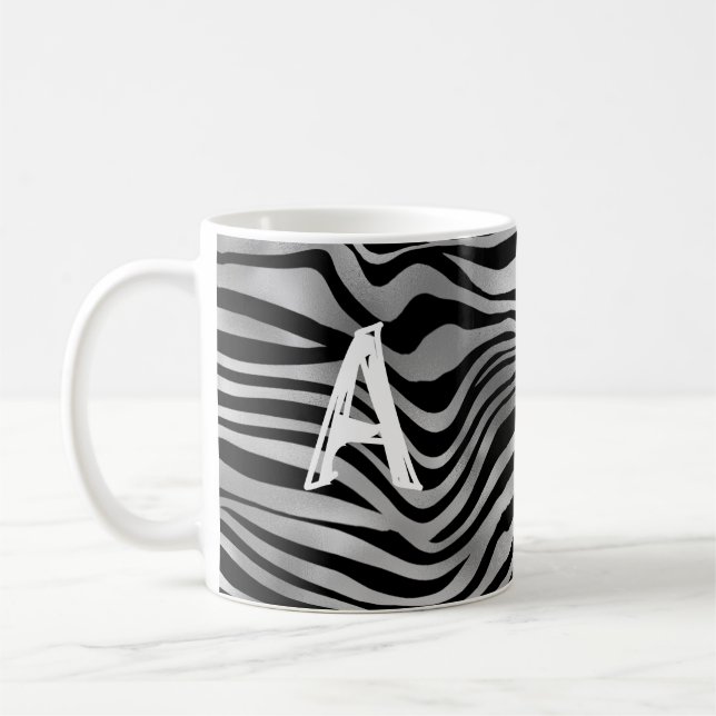 Chic Animal Print Black Grått Tiger Rand Monogram Kaffemugg (Vänster)