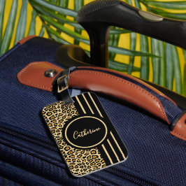 Chic Animal Skin Leopard Pattern Name Luggage Tag Bagagebricka