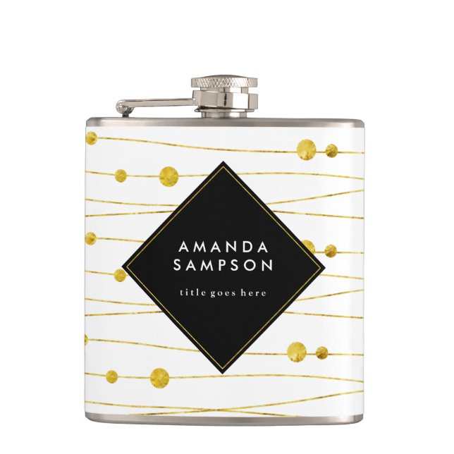 Chic anpassadeguld- och svartbrudtärnaflaska fickplunta (Framsidan)