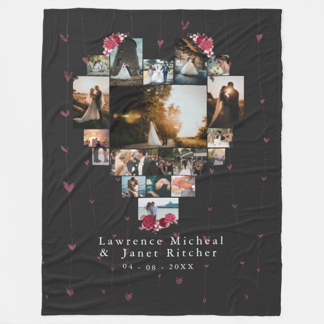 Chic Anpassningsbar 18 Foto Hjärtformade för henne Fleecefilt (Framsidan)