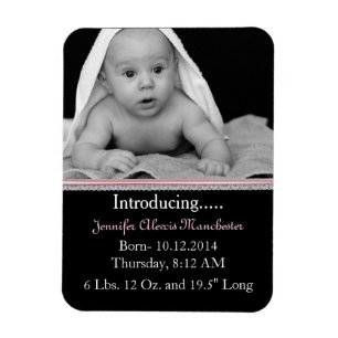 Chic Anpassningsbar Baby Photo Birth Announcement Magnet