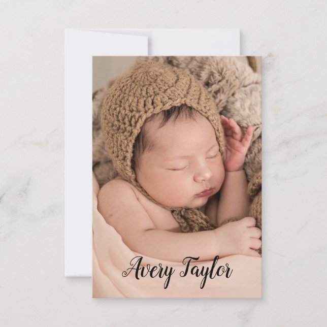 Chic Anpassningsbar Baby Photo Namn Script Birth Meddelande (Framsida)