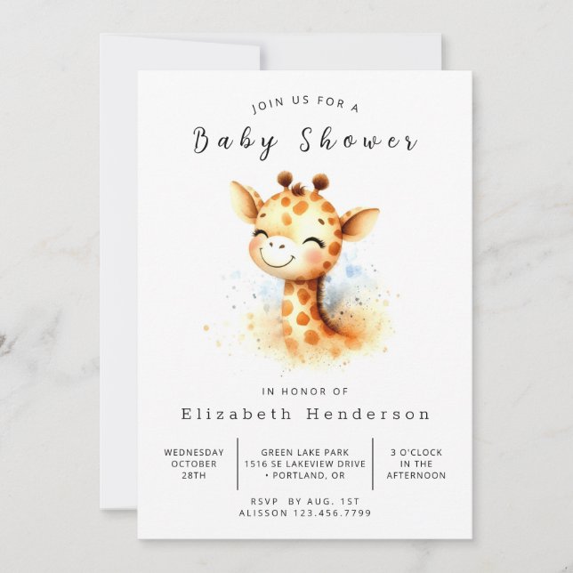 Chic Anpassningsbar Giraffe Baby Shower Inbjudningar (Framsida)