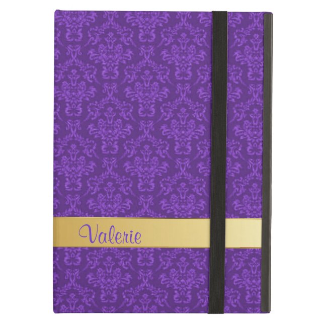 Chic Anpassningsbar Lila Damask iPad Air Case Skydd (Framsidan Closed)