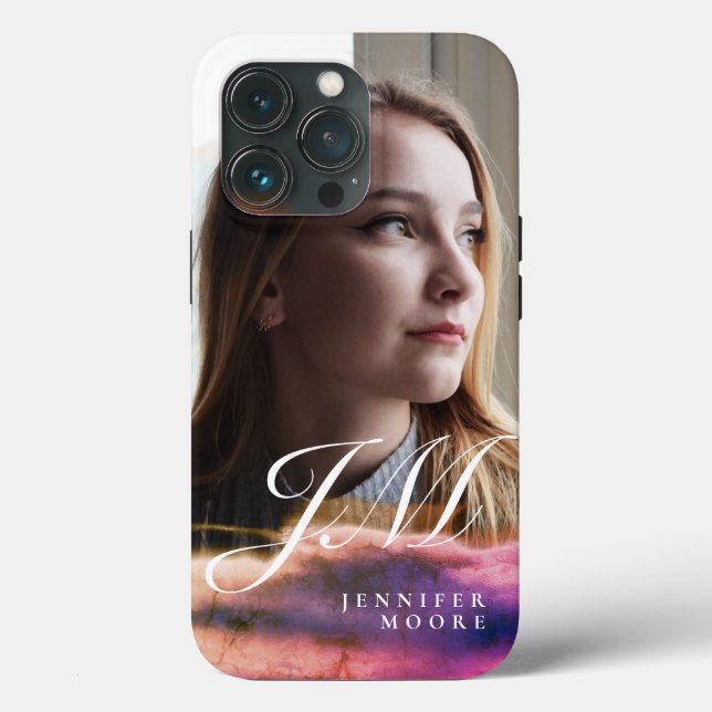 Chic Anpassningsbar Lila  Rosa Foto Monogrammad (Baksida )