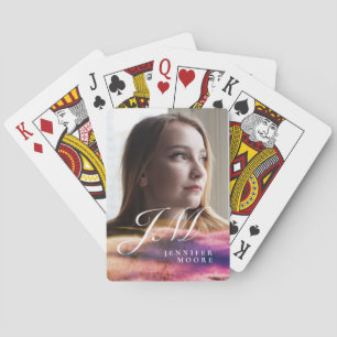 Chic Anpassningsbar Lila  Rosa Foto Monogrammad Casinokort