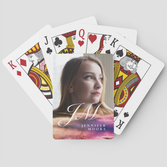 Chic Anpassningsbar Lila  Rosa Foto Monogrammad Casinokort (Baksidan)