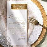 Chic Anpassningsbar med Guest Namn White och Guld Meny<br><div class="desc">Varför lägga ut på platskort och menykort när du kan ha en personlig för allt-i-ett-elegantens elegant med varje gästs namn? Contemporary, enkel design och elegant med vackert gyllene rand med gäst namn i modern handskriven kalligrafi i vitt och resten av menyn med text i gyllene nyanser. Obs! En enskild beställning...</div>