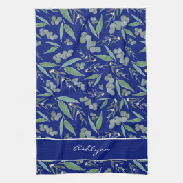 Chic Anpassningsbar Navy Blue Eucalyptus Grey Möns Kökshandduk