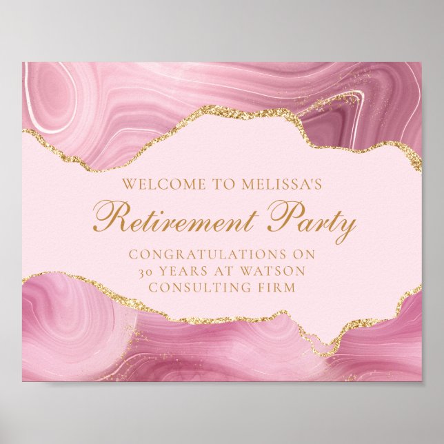 Chic Anpassningsbar Pension Party Rosa Guld Agate Poster (Framsidan)