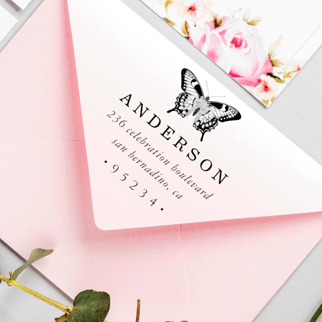 Chic Anpassningsbar Personlig Butterfly Returadres Självfärgande Stämpel (Skapare uppladdad)