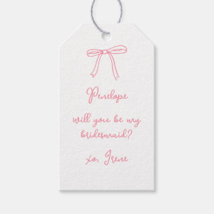 Chic Anpassningsbar Rosa Coquette Bow Bridesmaid F Presentetikett