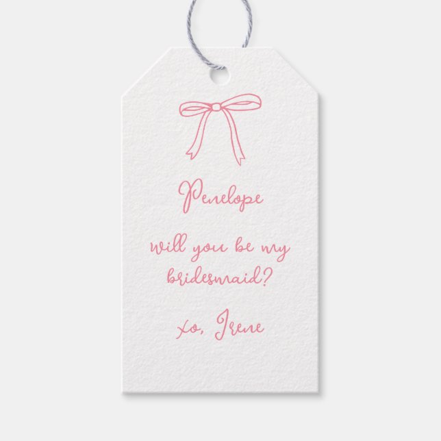 Chic Anpassningsbar Rosa Coquette Bow Bridesmaid F Presentetikett (Framsidan)