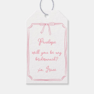 Chic Anpassningsbar Rosa Coquette Bow Bridesmaid F Presentetikett