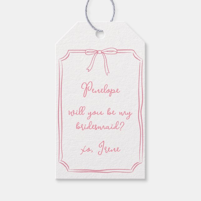 Chic Anpassningsbar Rosa Coquette Bow Bridesmaid F Presentetikett (Framsidan)