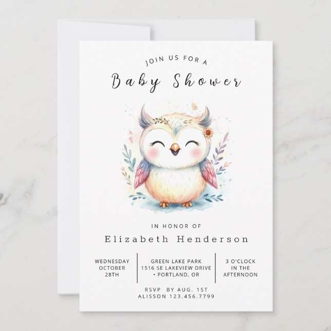 Chic Anpassningsbar Uggla Baby Shower Inbjudningar (Framsida)
