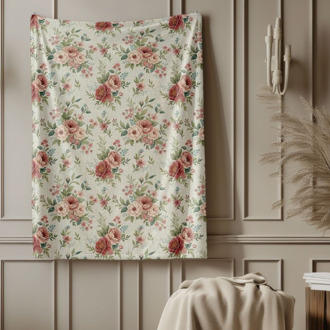 Chic Antique Inspired Shabby chic Graccious Blommi Fleecefilt (Chic Antique Inspired Shabby Chic Graceful Florals Fleece Blanket)