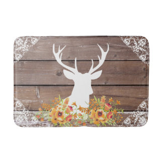 Chic Antique Rustic Barn Wood Hjort Antlers Badrumsmatta