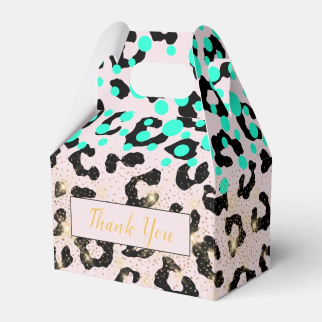 Chic Aqua Animal Print Guld Dust Party-favoritruta Presentaskar (Framsidan Sidan)
