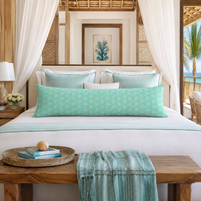 Chic Aqua Blå Guld Geometrisk  Kroppskudde (Contemporary Chic Turquoise Blue and Gold Body Pillow )