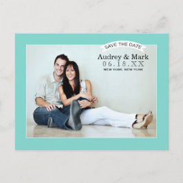 Chic Aqua Blue Bröllop Photo Save Date Meddelande Vykort