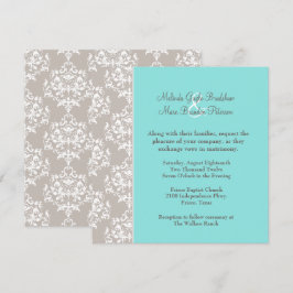 Chic Aqua Blue och Taupe Damask bröllopsinbjudan Inbjudningar
