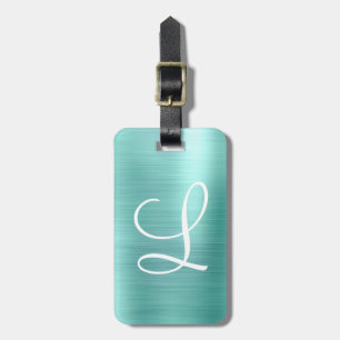 Chic Aqua Brushed Metall White Monogram Luggage Ta Bagagebricka