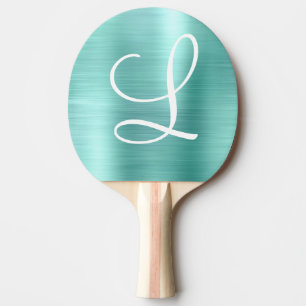 Chic Aqua Brushed Metall White Monogram Pingisracket
