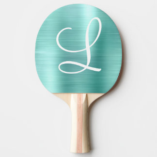 Chic Aqua Brushed Metall White Monogram Pingisracket