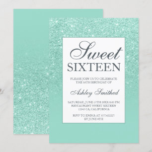 Chic aqua glitter elegant chic Sweet 16 Inbjudningar