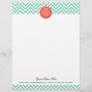 Chic Aqua Grönt Chevron and Orange Anpassningsbar Brevhuvud