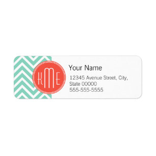 Chic Aqua Grönt Chevron and Orange Anpassningsbar Returadress Etikett