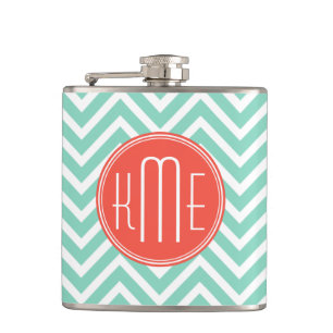 Chic Aqua Grönt Chevron och Orange Anpassningsbar Fickplunta