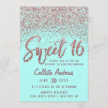 Chic Aqua Ro Guld Scattered Glitter Sweet 16