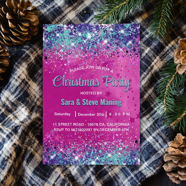 Chic aqua rosa Iridescent glitter jul Inbjudningar (Skapare uppladdad)