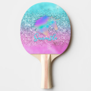 Chic Aqua Rosa Unicorn Glitter glam monogram Pingisracket