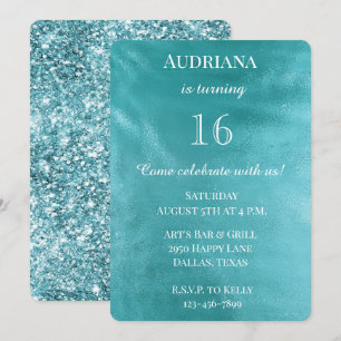 Chic Aqua Turcos Blue Glam Birthday Inbjudningar