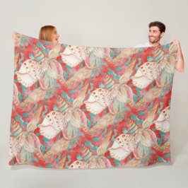 Chic Aqua Turcos Coral Red Seashells Mönster Fleecefilt