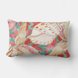 Chic Aqua Turcos Coral Red Seashells Mönster Lumbarkudde