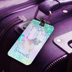 Chic aqua Unicorn Glitter Drives monogram Bagagebricka