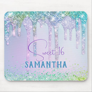 Chic aqua Unicorn Glitter-födelsedagspressmonogram Musmatta