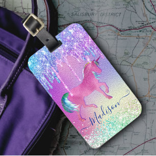 Chic aqua Unicorn rainbow Drives monogram Bagagebricka