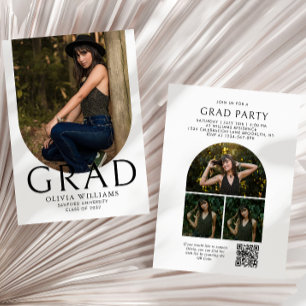 Chic Arch Photo Collage QR Code Studentfest Inbjudningar