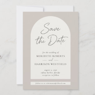 Chic Arch Ram Modern Script Taupe Ecru Bröllop Spara Datumet