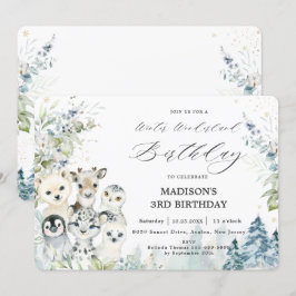 Chic Arktiska djur Vinter Wonderland Birthday Inbjudningar