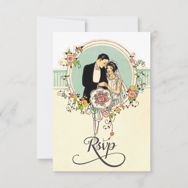 Chic Art 1920:s Bröllop OSA i Bride & Groom Kort (Framsida)